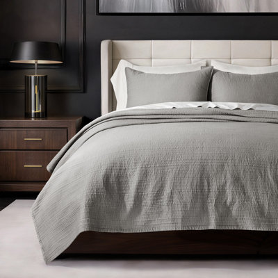 EVERGRACE Channel Stitch 100% Cotton Quilt Set, Pre-Washed Cotton Sateen Coverlet Bedspread, 3-Piece Soft & Breathable Bedding Set With 2 Shams For All Seasons