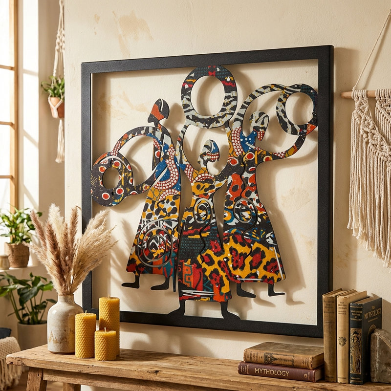 Triple déesse, art mural en métal, Art coloré, H 18 po x l 18 po x P 1 po