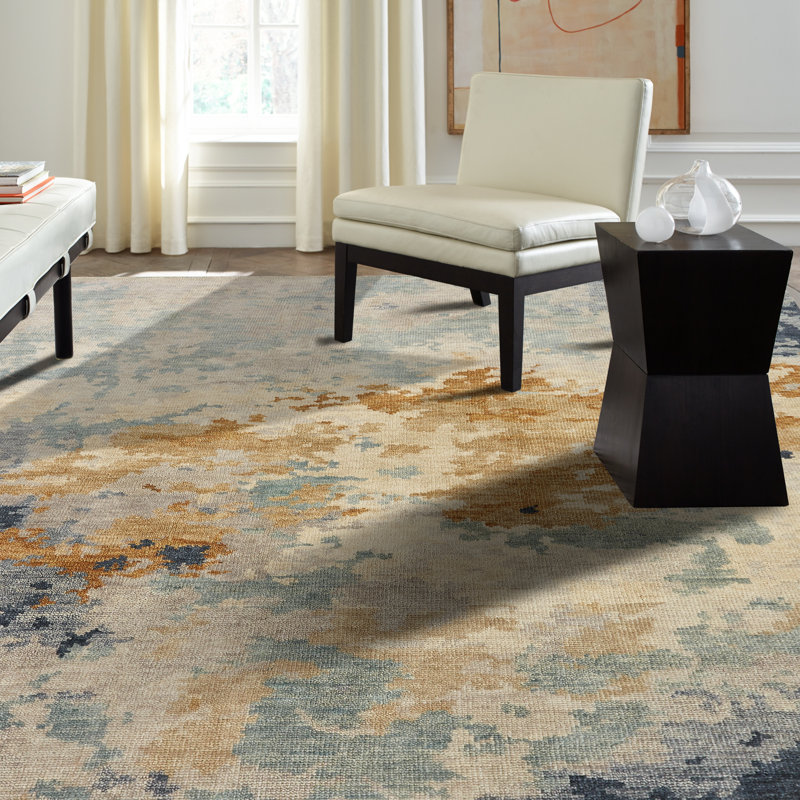 Infinity Hand Knotted Wool Abstract Area Rug in Sky; Sand; Blue; Brown; Gray, Rectangle 6' x 9'