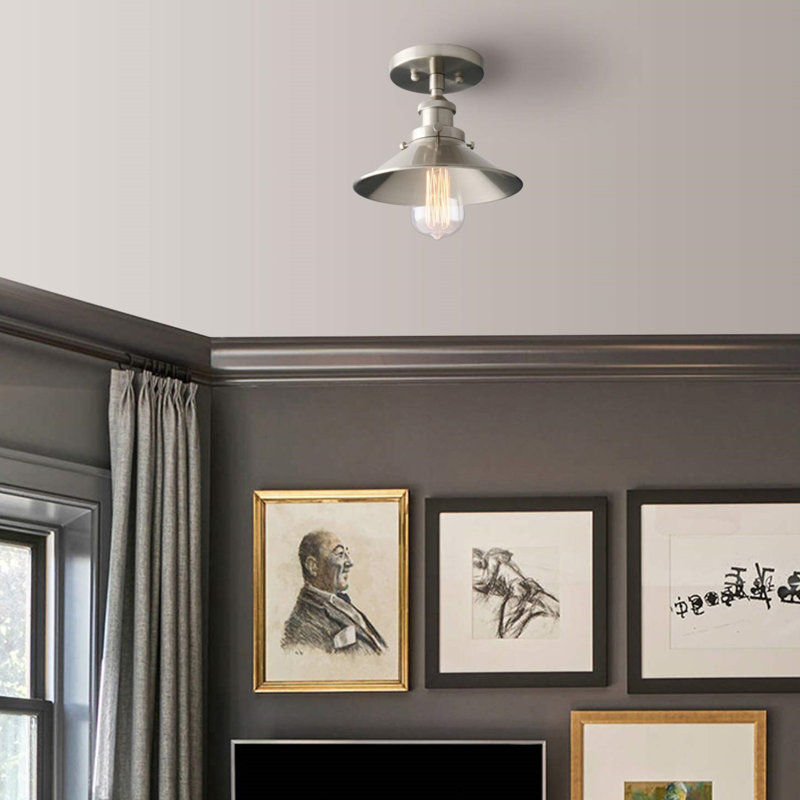 Vintage Ceiling Light with Metal Shade, Brushed Nickel