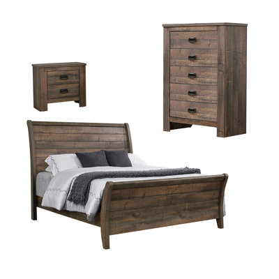 Gotfred Weathered Oak 3-Piece Bedroom Set with Chest