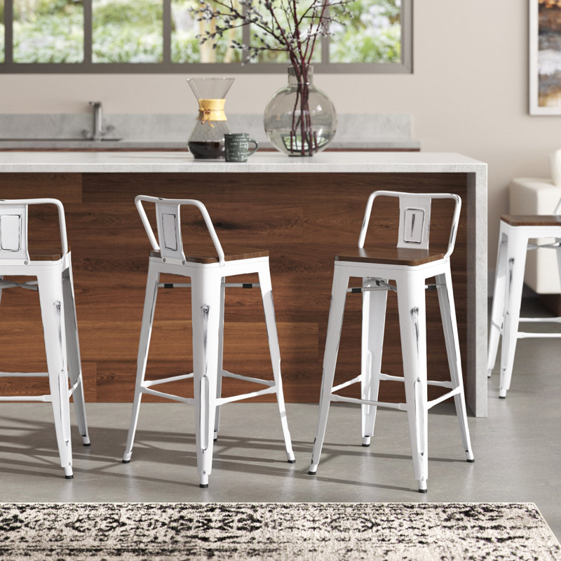 Maresca Counter Stool with Metal Frame, Counter Stool (26" Seat Height) , White, Brown