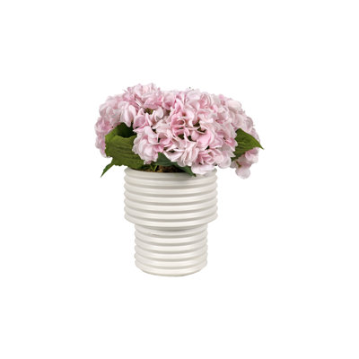Pink Real-touch Hydrangeas In Ribbed White Pedestal Vase