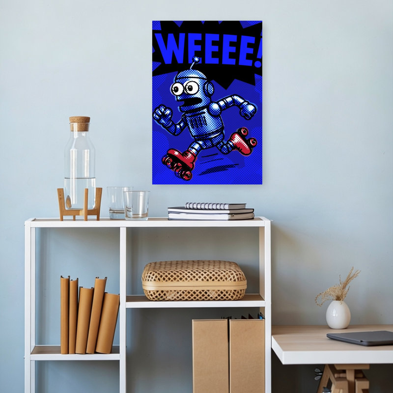 Roller Skating Robot Classic Energetic Playful Wall Art Print 1 Piece Wrapped Canvas Wall Art, 45.72cm H x 30.48cm W