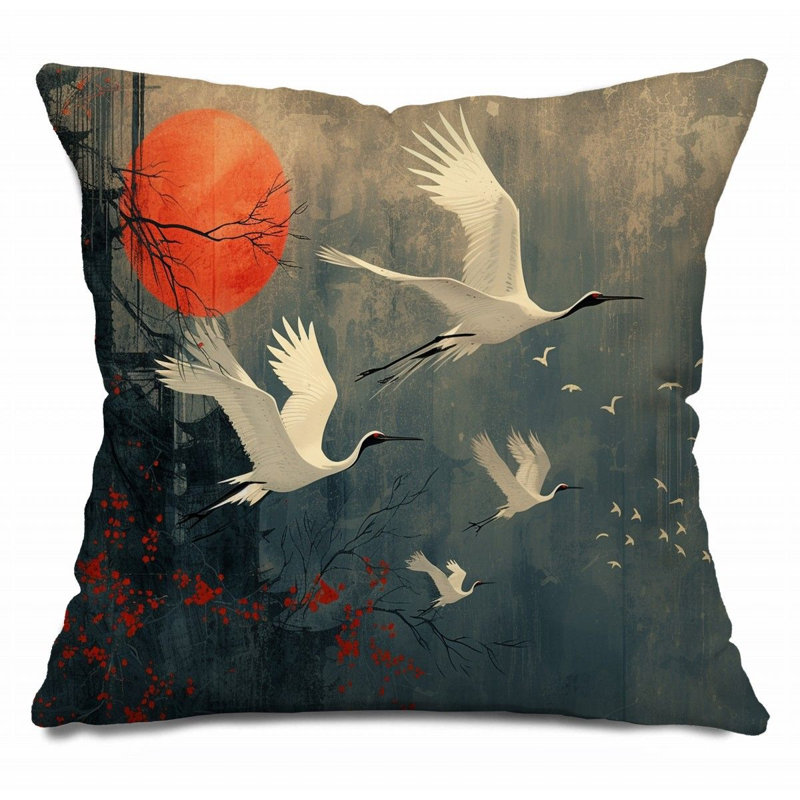 Coussin Cranes, coussins artistiques, H 26 po x l 26 po