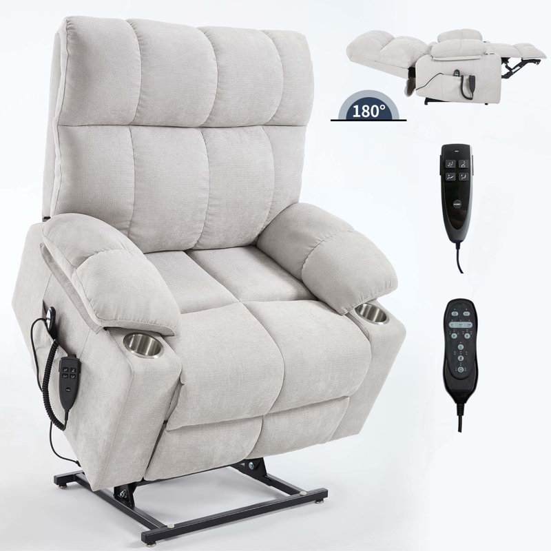 Fauteuil inclinable à double moteur en cuir à deux positions Infinity Power Lift, Beige