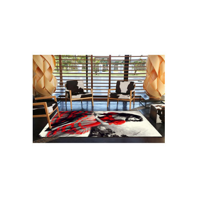 Sitting Red Dress Pattern Woven Base Decorative Machine Washable Rug