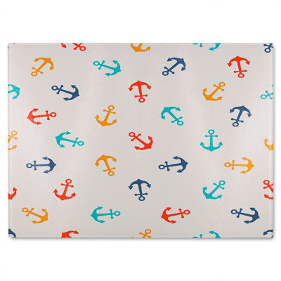 Multi Coloured Anchors Glass Chopping Board