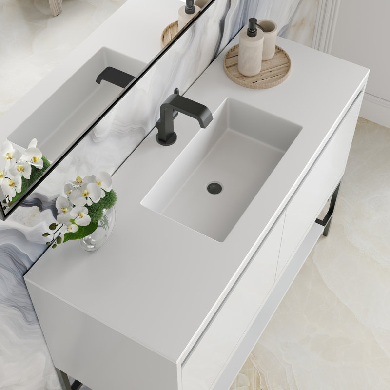Mantova 47.25'' W Single Vanity, Glossy White, Glossy White/Champagne Brass
