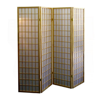 70" Tall 4-Panel Screen / Room Divider, Japanese Style With Natural Wood Finish by Latitude Run