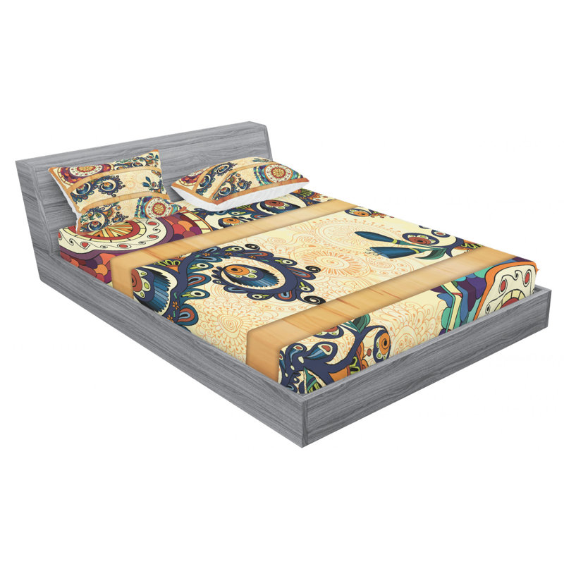 Microfiber Floral Sheet Set, Full Sheet Set with Fitted Sheet