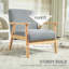 Accent Chair Wood Frame With Thick Linen Cushions Wide Seat Armchair Home Furniture Bedroom Office-605322473