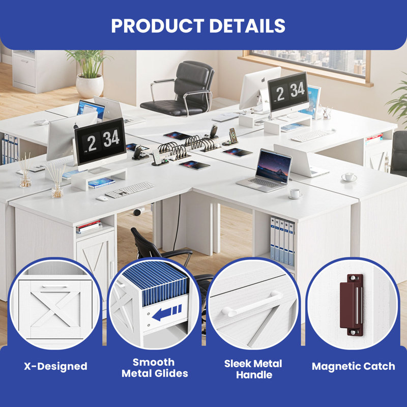 Aimaan L-Shaped Computer Desk with Power Outlet, White