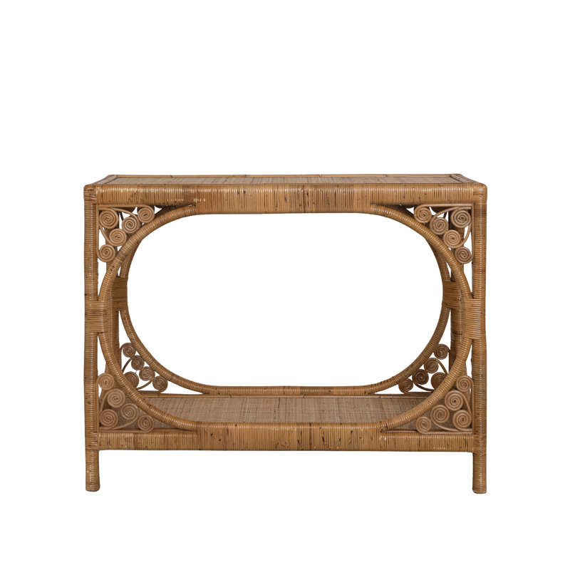 Handwoven Rattan Console with Caned Shelf