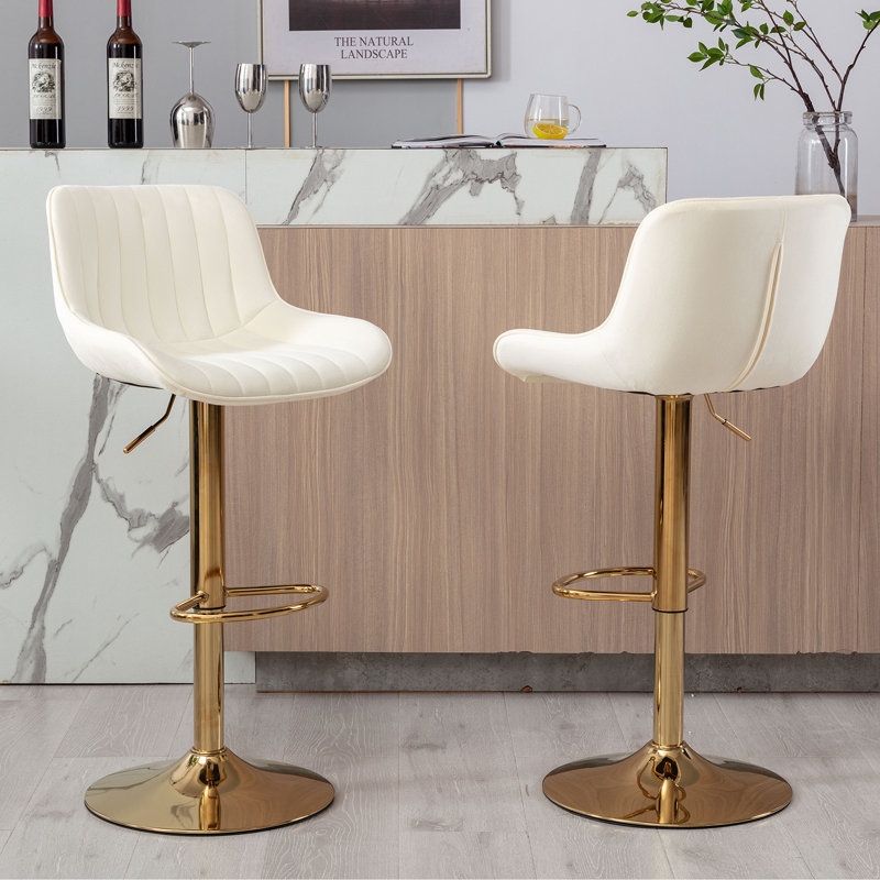 Garnich Swivel Upholstered Adjustable Heightcounter Stool With Metal Frame, Beige
