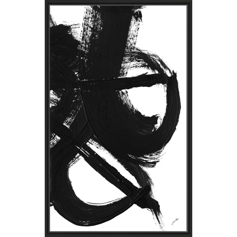 «Noir Strokes II» par Gina Ritter, H 51,5 po x l 31,5 po x P 2 po, Cadre flottant noir