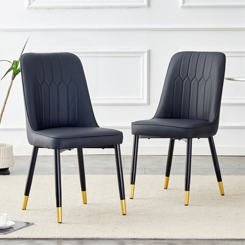 Ensemble de chaises de salle à manger élégantes et confortables avec pieds en métal et sièges en similicuir, Noir