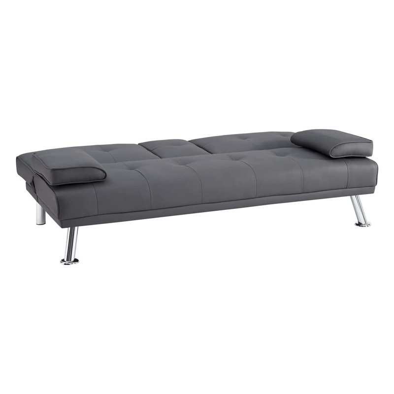 Canapé-lit simple en cuir végétalien 66 po Drewry, Similicuir gris