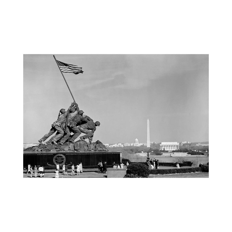 1960s Marine Corps Monument In Arlington With Washington DC Skyline In Background - Wrapped Canvas Print
