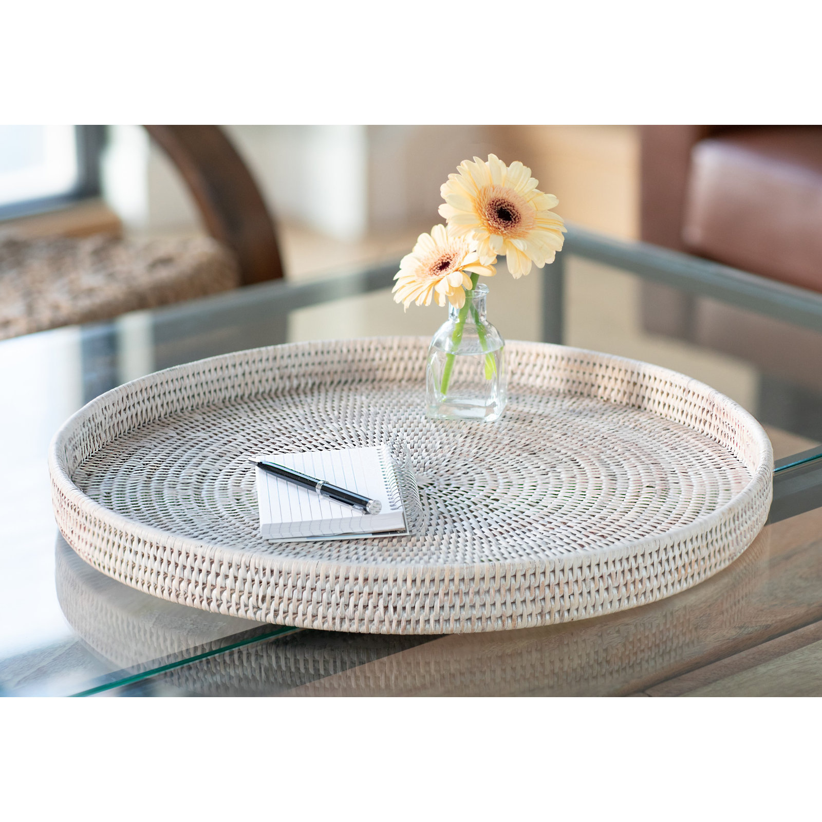 Landers Handmade Serving Tray, 2" H x 19" W x 19" D, White Wash