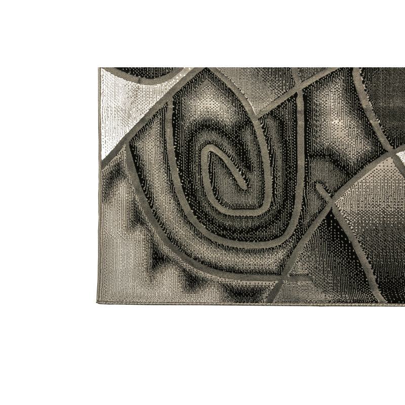Gris/noir abstrait Tapis décoratif, Rectangulaire 5 pi x 7,2 pi