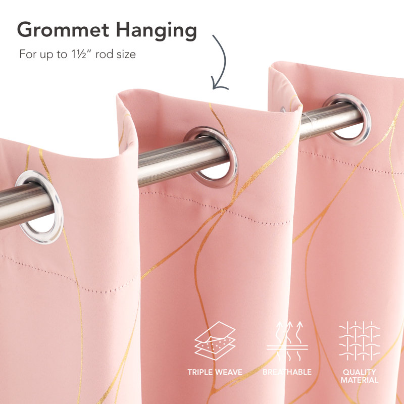 Boulus Room Darkening Curtain Panel Pair, 42" W x 63" L, Coral Pink