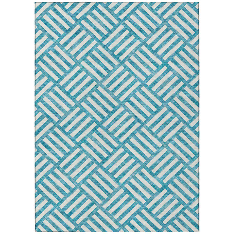 Tapis extérieur bleu sarcelle et ivoire lavable 10 pi x 14 pi bleu sarcelle et ivoire