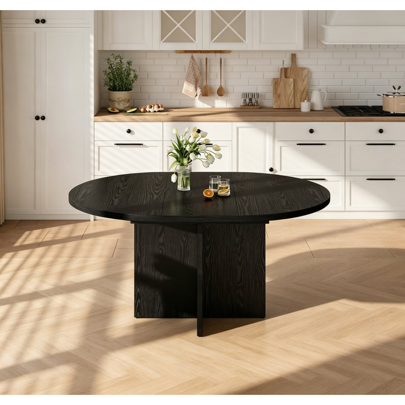 43.3''-59'' Extendable Round Dining Table for 4-8, Modern Kitchen Oval Dining Table with Removable Leaves, Dinner Table