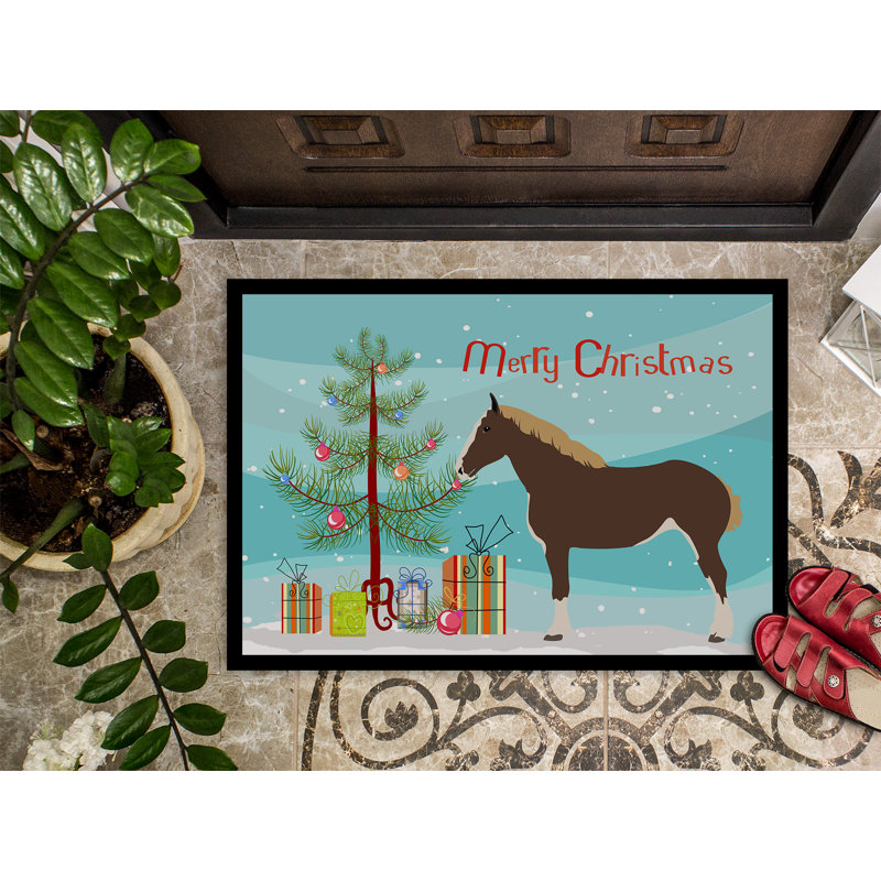 Tapis de noël pour l’extérieur antidérapant percheron cheval, Rectangle 2 pi x 3 pi