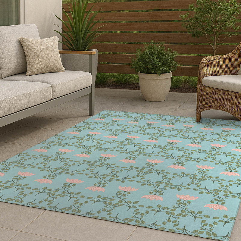 Tapis d'extérieur décoratif Anjelica, Bleu, Rectangulaire 2 pi x 3 pi