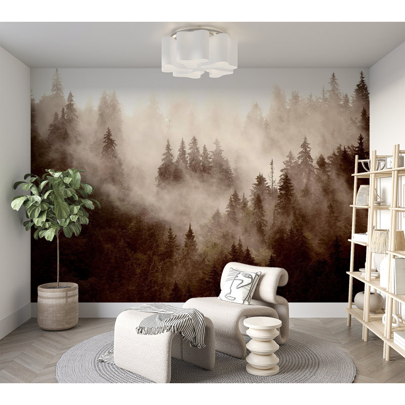 Murale paysage Amirh Peel & Stick - Misty Mountains, L 38 po x L 27 po, Brun / Blanc