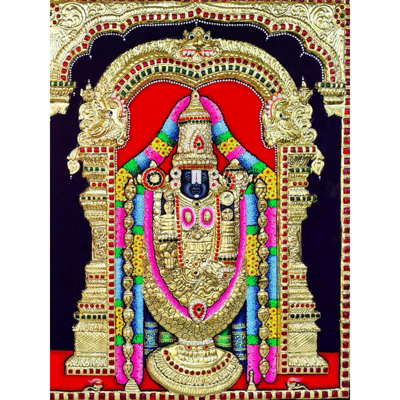 Tirupati Balaji (Venketeshwara) avec Padmavati | Peinture de Tanjore par My Angadi