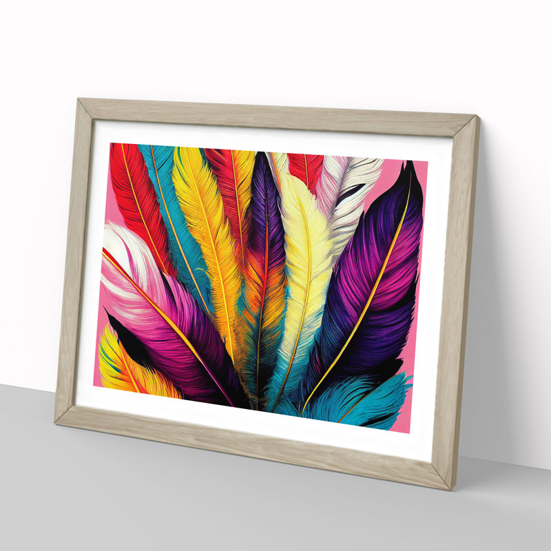 Colourful Bird Feathers Vol.5 - Framed Print, 25cm H x 34cm W x 2cm D, Oak