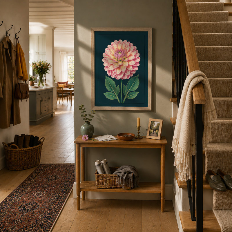 Dahlia Study Botanical - Framed Print, A3 - 42.0 x 29.7 cm, Oak