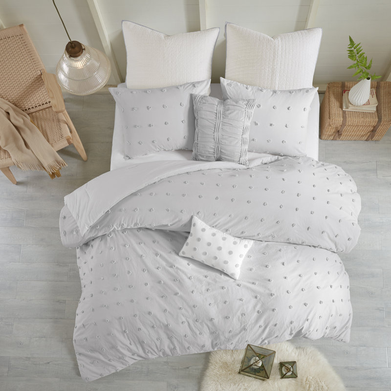 Brooklyn Cotton Jacquard Comforter Set with Euro Shams and Throw Pillows, Full/Queen Comforter + 4 Shams + 2 Throw Pillows