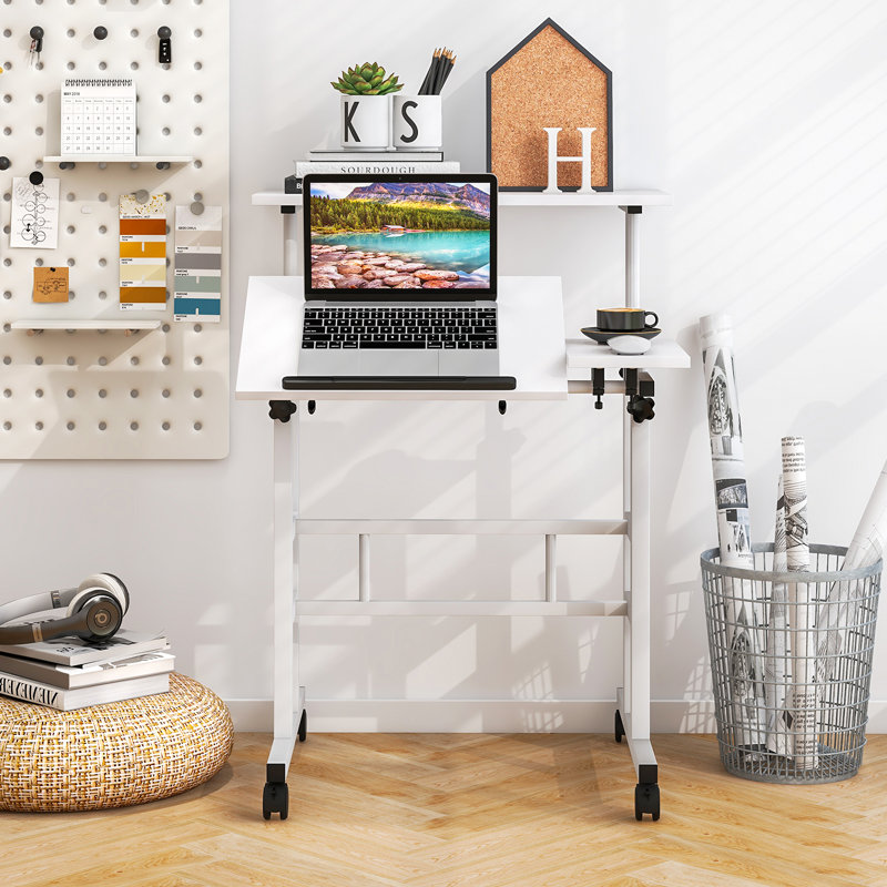 Adjustable Metal Base Standing Desk, White