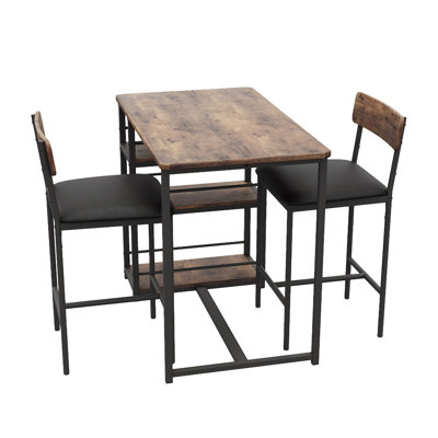 Dining Table Set For 2, Bar Table And Chairs Set With 3 Storage Shelves