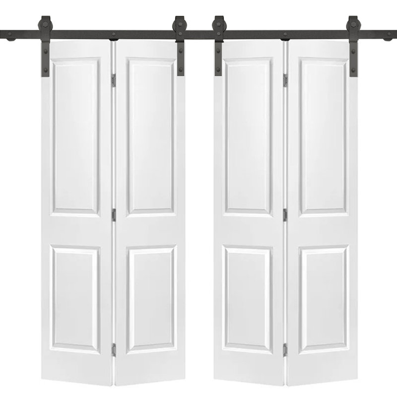 48 in. x 80 in. Primed MDF Double Bi-Fold Barn Door with Black Hardware