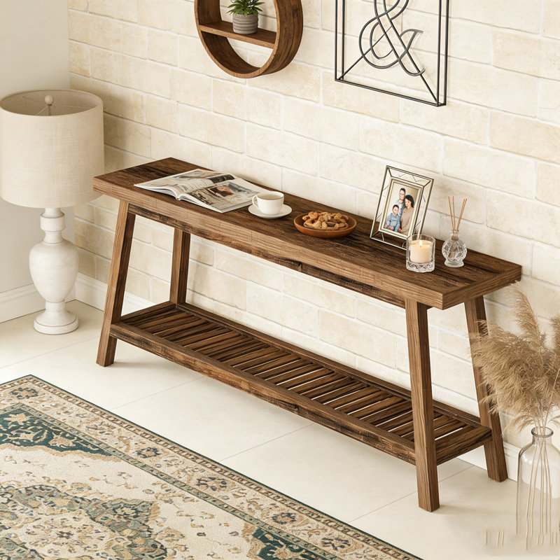 Farmhouse Entryway Table 2-Tier Sofa Table, Rustic Brown