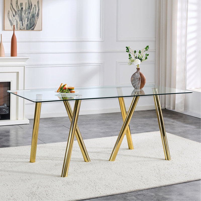 table de salle à manger, H 30 po x l 71 po x P 35,4 po, Doré, Métal métal