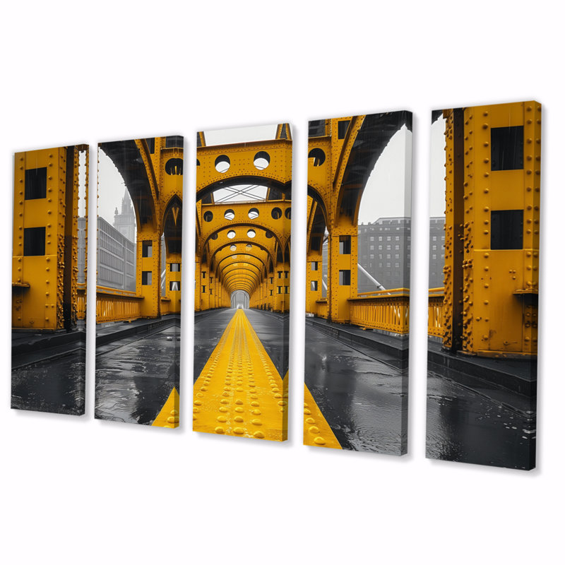 Ensemble d'art sur toile jaune et noir, H 28 po x l 60 po