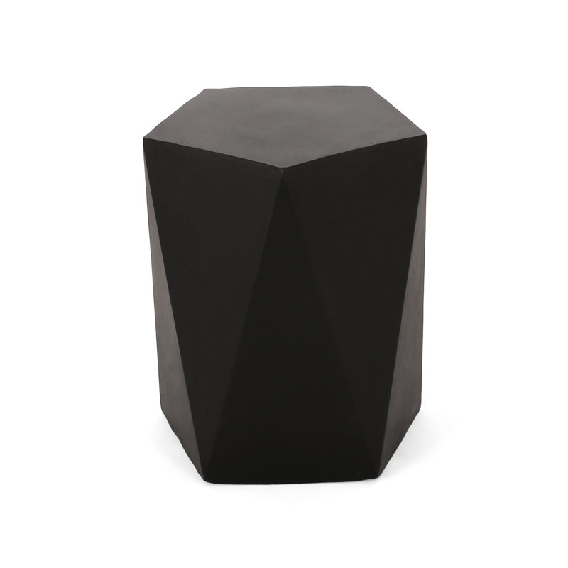 Contemporary Lightweight Concrete Outdoor Pentagon Table, Matte Black, 16X16x16, No Assembly Fashionable Black Shape,