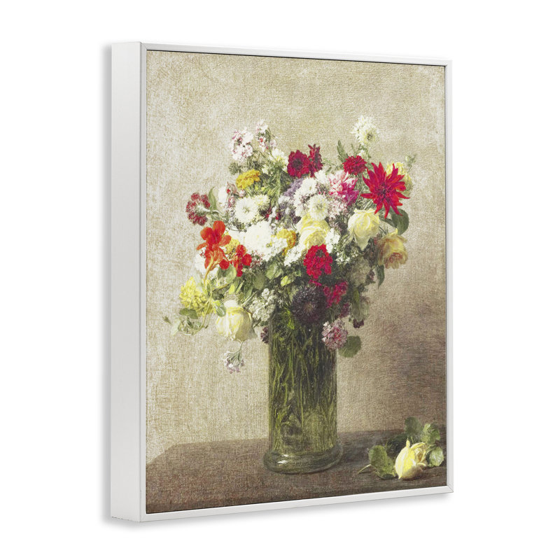 Estampe numérique jaune et rouge à motif floral rétro, design par Leah Straatsma, H 14 po x l 11 po