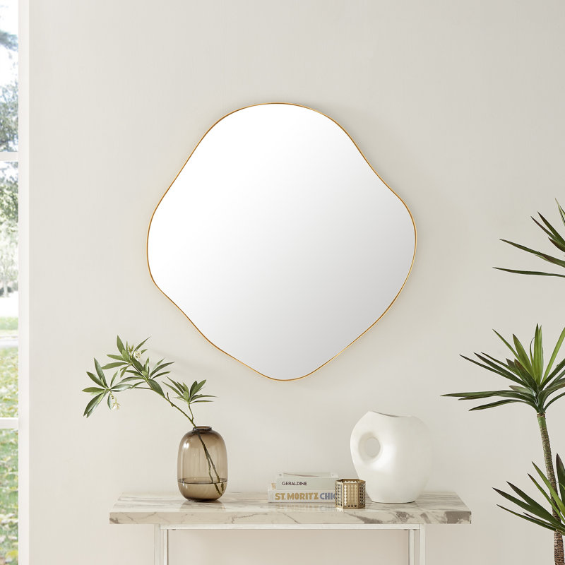 Loscalzo Pebble Metal Framed Wall Mirror - Organic Shape Hallway Mirror, Gold