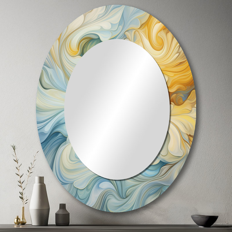 Miroir mural ovale bleu et orange Vintage Elegance III, 43 po x 33 po