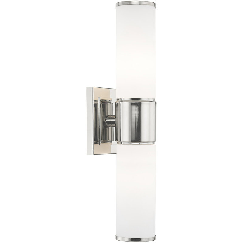 Applique murale en nickel poli avec verre blanc - Luminaire de meuble-lavabo élégant