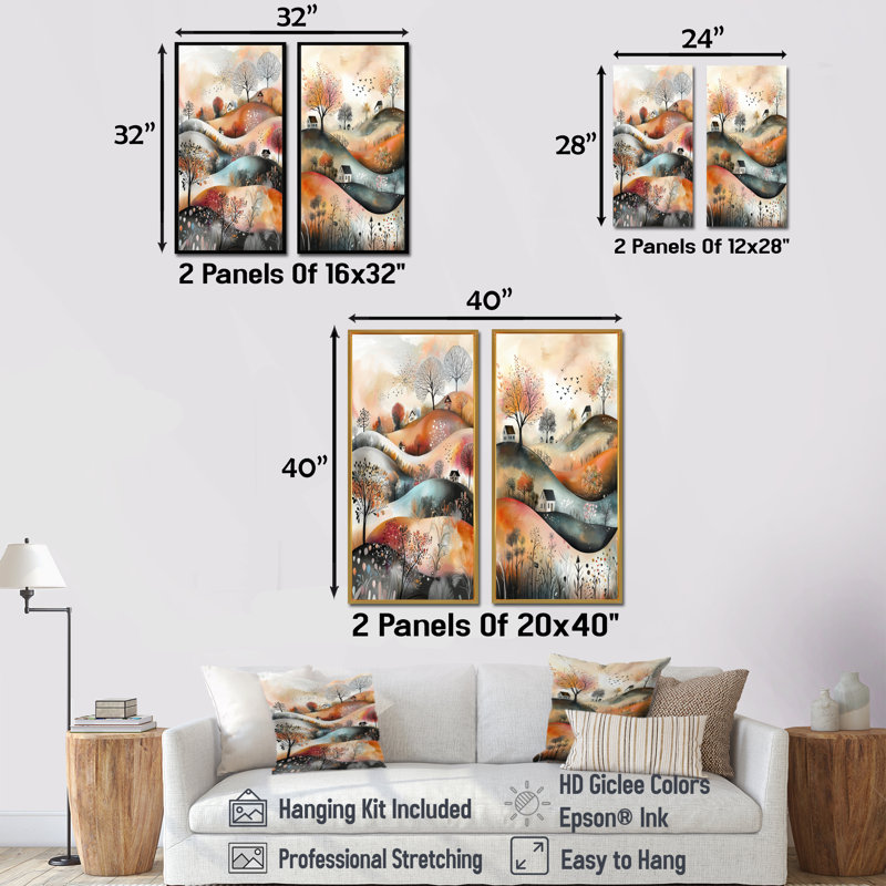 Earth Tones Minimalisme Explosion Landscape I - Abstract Landscape Wall Art 2 pièces, H 28 po x l 24 po, Impression encadrée