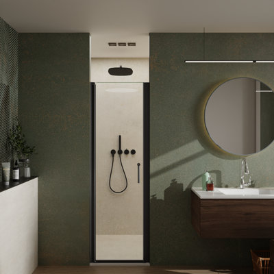 72 In. H Semi-Frameless Pivot Shower Door in Matte Black With Clear Glass