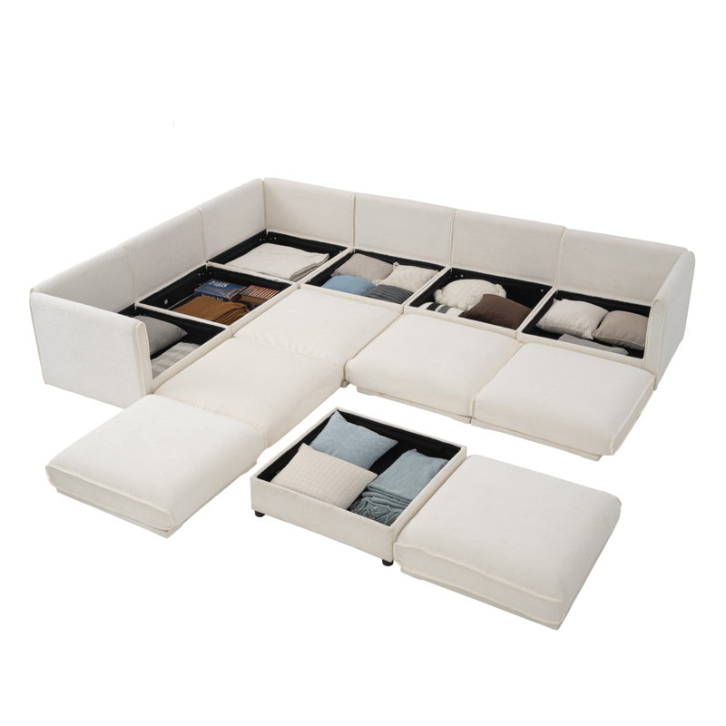Grand canapé modulaire Boneless Canapé modulaire avec rangement Canapé modulaire Chenille, Chenille blanche, 5