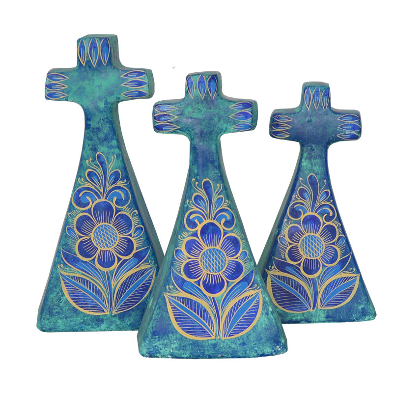 Ensemble de croix en argile moulée et finie à la main avec motif floral peint à la main